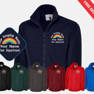 Embroidered Rainbow Fleece Jacket, Custom Nurse Zip Up Fleece, Personalized Soft Nurse Uniform, Nursing Gifts for Her, Medical Student Gifts