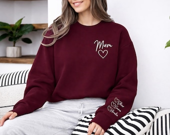 Felpa personalizzata per la mamma, maglione personalizzato per la mamma con i nomi dei bambini, maglione stampato per la futura mamma, grazioso maglione girocollo per la mamma, regalo per la festa della mamma