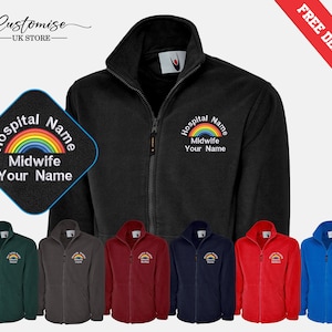 Custom Medical Logo Embroidered Fleece Jacket, Personalised Name Rainbow Monogram Nurse Fleece Jacket, National Healthcare Workers Uniforms