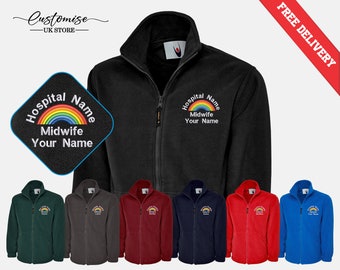 Custom Medical Logo Embroidered Fleece Jacket, Personalised Name Rainbow Monogram Nurse Fleece Jacket, National Healthcare Workers Uniforms