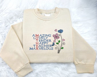 Mothers Day Sweatshirt, Embroidered Flowers Crewneck Sweater, Comfortable Matching Family Birthday Tops, Special Mothers Day Gift For Mom