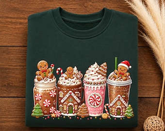 Christmas Gingerbread Sweatshirt, Festive Latte Drink Crewneck, Hot Cocoa Coffee Xmas Sweater, Coffee Lover Gift, Christmas Holiday Gifts