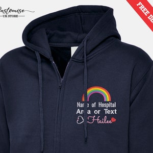 Custom Medical Monogram Embroidered Zip Up Hoodie, Custom Name Rainbow Logo National Healthcare Staff Unisex Hoodie, Gift for Doctors Nurses