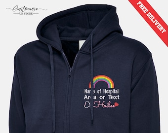 Custom Medical Monogram Embroidered Zip Up Hoodie, Custom Name Rainbow Logo National Healthcare Staff Unisex Hoodie, Gift for Doctors Nurses