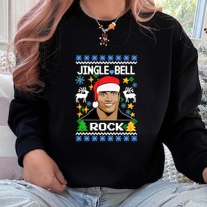 The Rock Christmas Jumpers, Ugly Xmas Sweatshirt, Funny Rock Jingle Bell Printed Sweaters, Unisex Sizes Comfy Crewnecks, Christmas Eve Gifts