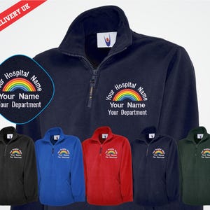Embroidered Rainbow Fleece Quarter Zip Jacket, Personalised Name Fleece Jacket, Nursing Uniform for Workers, Student Healthcare Student Gift