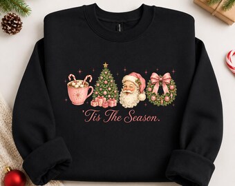 Tis The Season Christmas Sweatshirt, Santa Xmas Holiday Jumper, Merry Christmas Tree Sweater, Festive Christmas Sweater, Cute Winter Outfits