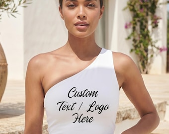 Top corto monospalla personalizzato con testo, canotta da donna con logo personalizzato, top con stampa fotografica, outfit per addio al nubilato, regali di compleanno