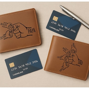 Personalisierte Dad Fist Bump Lederbrieftasche, benutzerdefinierte Nachricht gravierte Brieftaschen für Vatertagsgeschenke, Brieftaschen für neuen Vater, Großvatergeschenke