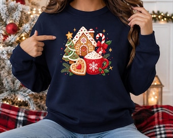 Gingerbread Christmas Sweatshirt, Coquette Bow Christmas Crewneck Sweater, Retro Christmas Cookie Sweater, Festive Holiday Christmas Gifts