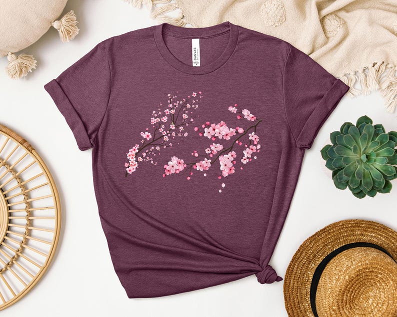 Cherry Blossom Sakura T-Shirt, Aesthetic Japanese Flower Printed Tee, Cute Floral Shirt for Her,