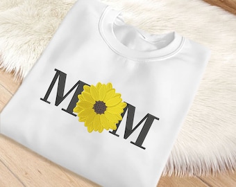 Mom Sweatshirt, Embroidered Sunflower Mama Crewneck Sweater, Beautiful Floral Embroidery Comfy Jumper, Mothers Day Outfits, Gift For Mum