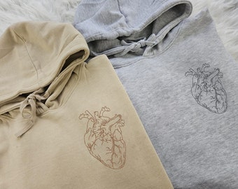 Personalised Couple Matching Heart Sweatshirts, Embroidered Custom Initial Anniversary Hoodies, Custom Name Sleeve Anatomical Heart Gifts