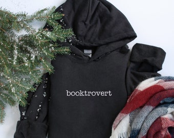 Embroidered Booktrovert Hoodie, Reader Embroidery Matching Hoodie, Classic Literature Jumpers, Book Lover Birthday Gifts, CustomiseUKStore