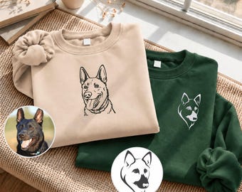 Custom Embroidered Dog Face Sweatshirt, Personalised Pet Photo Outline Sweater, Pet Mom Christmas Gifts, Pet Photo Crewneck, Dog Lover Gifts