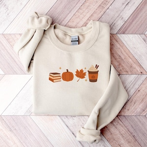Cozy Season Fall Sweatshirt, Books Lover Gifts, Pumpkin Season Crewneck, Autumn Maple Leaf Sweater, Fall Coffee Jumpers, Autumn Fall Gifts