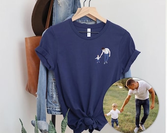 Custom Sketch Photo Dad Tshirt, Personalised Outline Faceless Portrait from Picture Tee, Dad Birthday Shirt, Father Day Gift for Grandfather