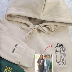 Custom Family Photo Hoodie, Outline Embroidered Sketch From Photo Jumper, Personalised Faceless Family Portrait Hoody, BirthdayMatchingTop image 4