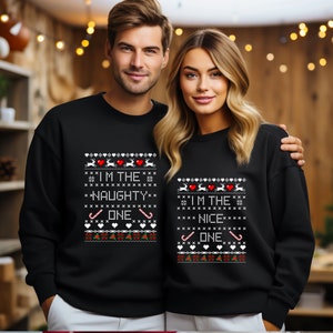 I Am With Nice Or Naughty Costume Matching Christmas Couples T-Shirt I Am With Nice Or Naughty Costume Matching Christmas Couples T-Shirt