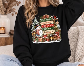 Merry Christmas Sign Post Sweater, Santa With Hot Cocoa Sweatshirt, Matching Christmas Tree Jumper, Festive Holiday Sweater, Xmas Present