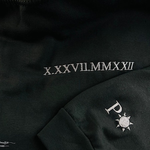 Custom Roman Numerals Couple Hoodie, Embroidered Initials Matching Anniversary Hoody for Partner, GF BF Relationship Jumper, Wife Sweatshirt