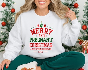 Merry and Pregnant Christmas Sweatshirt, Expecting Mum Christmas Crewneck Sweater, Baby Announcement Mum Jumper, Mum To Be Christmas Gifts