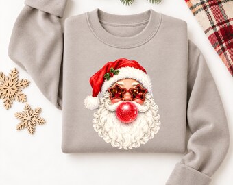 Bubble Gum Santa Sweatshirt, Santa Claus Christmas Sweater, Cute Santa Xmas Holiday Jumper, Festive Christmas Tops, Santa Bubble Gum Gifts