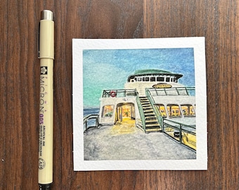 Washington State Ferry Watercolor Print “Goodnight Ferry”