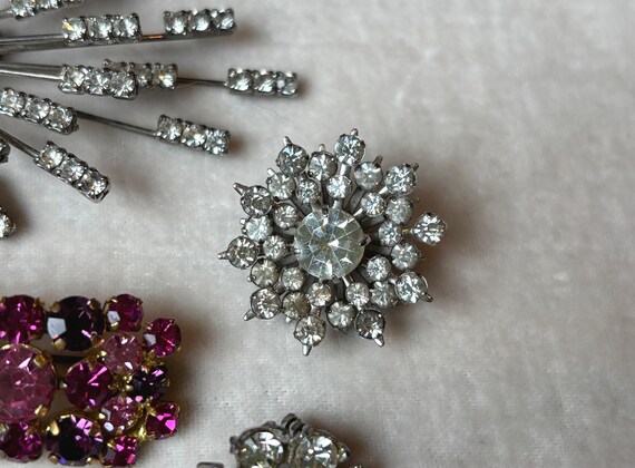 Vintage Rhinestone Brooches - Mid Century Atomic, Floral, Bar Pins View 4