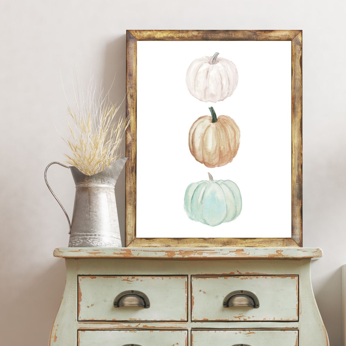 Pumpkin Stack Printable Wall Art Pastel Autumn Wall Art - Etsy