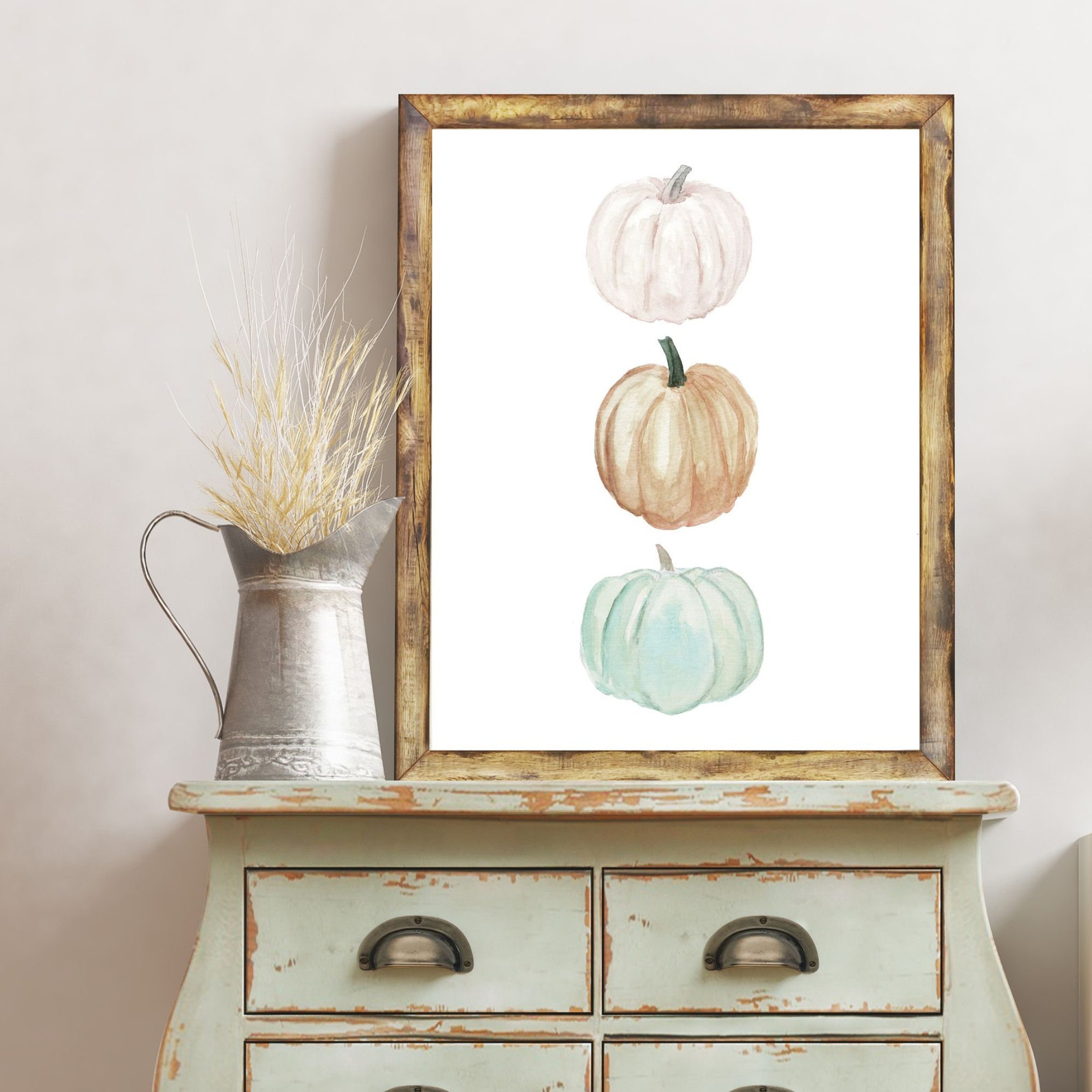 Pumpkin Stack Printable Wall Art Pastel Autumn Wall Art - Etsy
