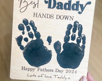 Fathers Day 2024 Personalised Handprint Gift, Best Daddy Gift, Engraved gift for Daddy, Gift from Baby, Gift from Children, 1st Fathers Day