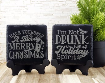 Funny Christmas Slate Coasters | Adult Drinking Theme for the Holidays!