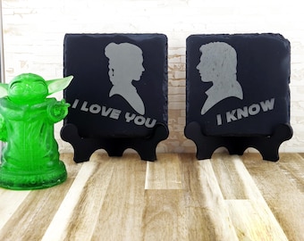 Laser Engraved Star Wars Slate Coasters: Jedi vs Sith Fan Art