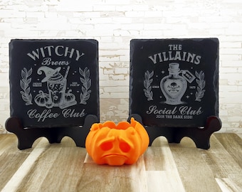 Halloween Slate Coasters: Spooky Social Club Designs