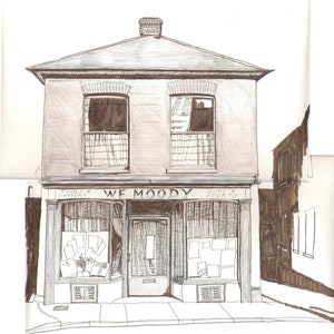 ORIGINAL Romsey, Hampshire. Exquisite Zeichnung eines lokalen Künstlers (ich war in den 90er Jahren vor Ort). Tinte/Aquarell auf schwerem Papier