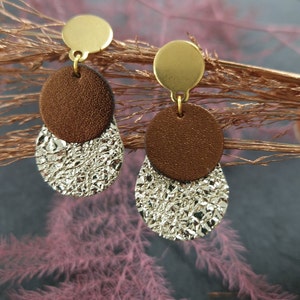 Boucles d'oreilles en cuir et cuir doré et argenté bijoux pour femme, cadeau mariage, fête des mères et pour fille image 7