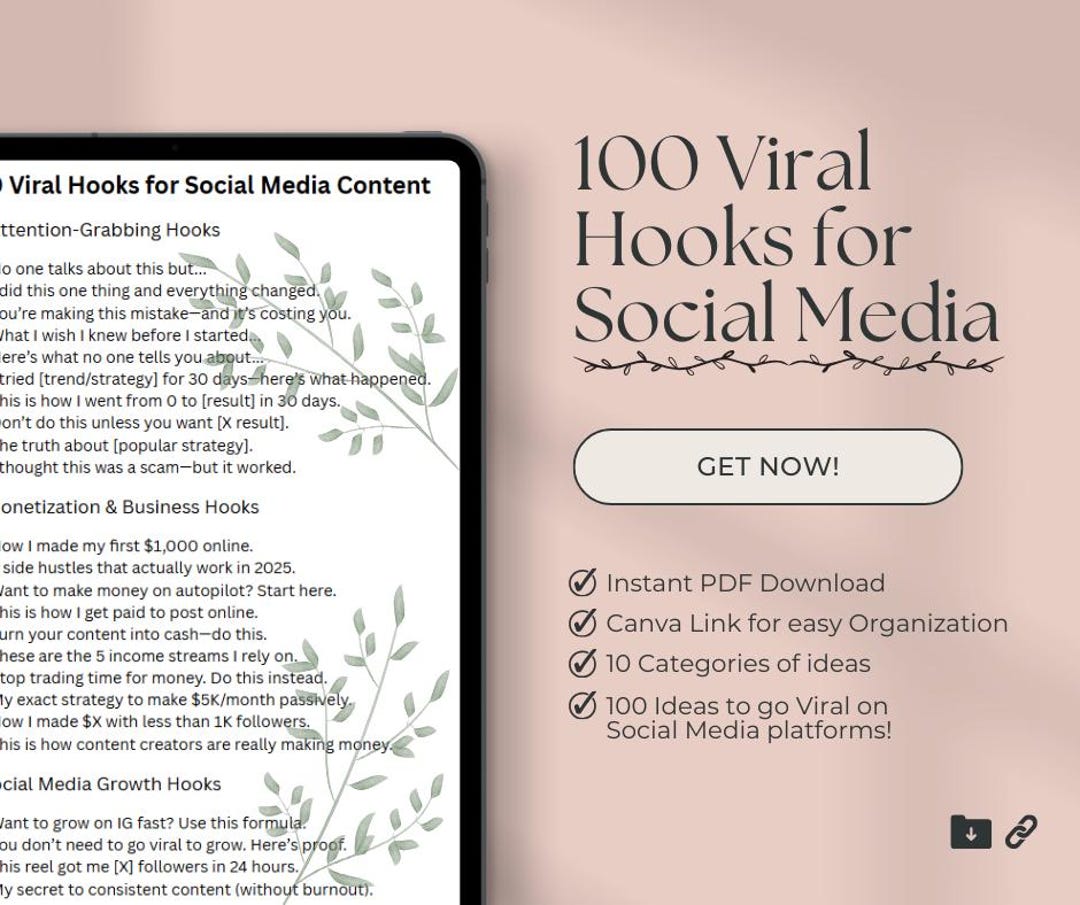 100 Viral Hooks for Social Media Growth -- Multiple Platforms - Etsy