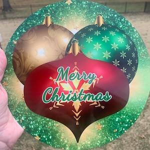 Merry Christmas Sign, Christmas Wreath Sign, Red, Green and Gold Christmas Sign, Metal Wreath Sign, Red, Green and Gold Ornament Sign