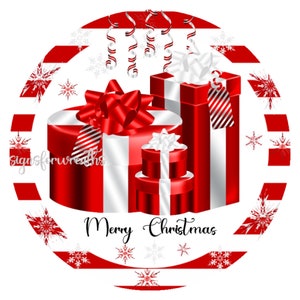 Christmas Presents Sign, Metal Wreath Sign, Christmas Sign for Wreaths, Red and White Wreath Sign, Merry Christmas Sign