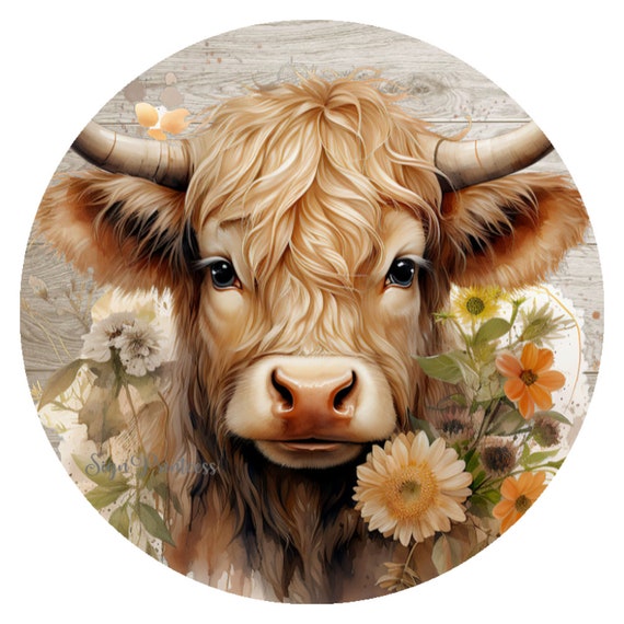 Highland Cow Sign, Highland Cow Door Hanger, Metal Wreath Sign
