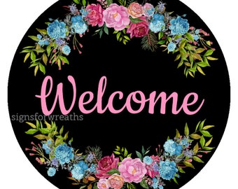 Welcome Sign, Metal Wreath Sign, Welcome to Our Home Sign, Floral Welcome Sign