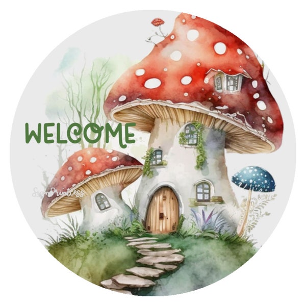 Mushroom Sign, Metal Wreath Sign, Mushroom Wreath Sign, Mushroom Door Hanger, Mushroom Welcome Sign