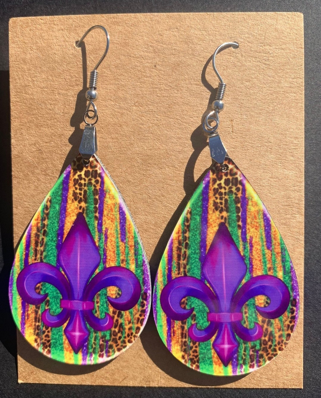 Mardi Gras Leaf Gemstone/ Rhinestone Earrings