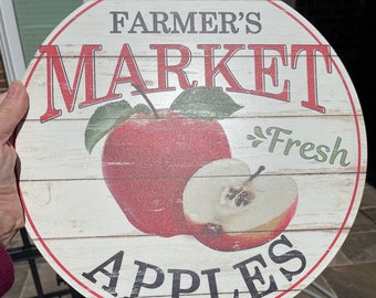 Apple Sign, Farmer's Market Apple Sign, Metal Wreath Sign, Apple Wreath Sign, Apple Orchard Sign