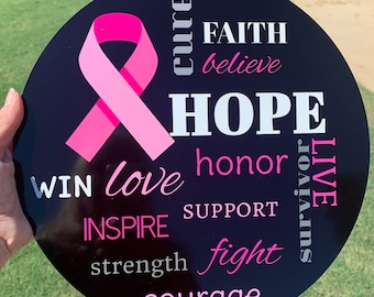 Breast Cancer Awareness Sign, Stronger than Cancer Sign, Metal Wreath Sign