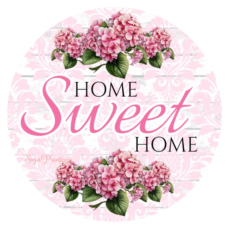 Floral Home Sweet Home Sign, Welcome Sign, Sign, Metal Wreath Sign, Home Sweet Home Sign image 1