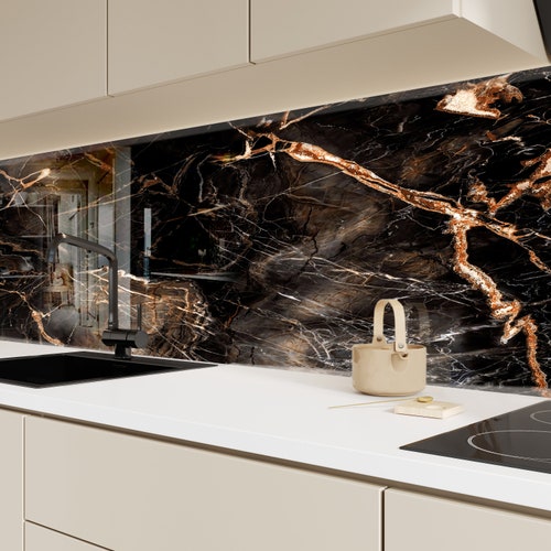 Kitchen Glass Splashbacktempered Glass Marble Backsplash Tile Etsy