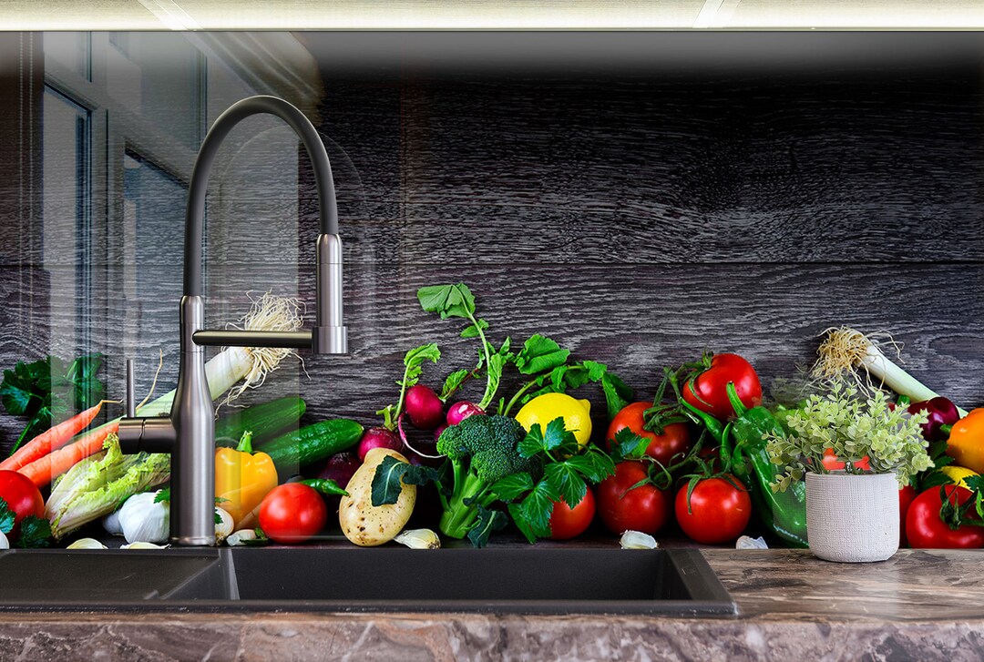 Vegetable Backsplash Tilesolid Tempered Glass Wall Etsy