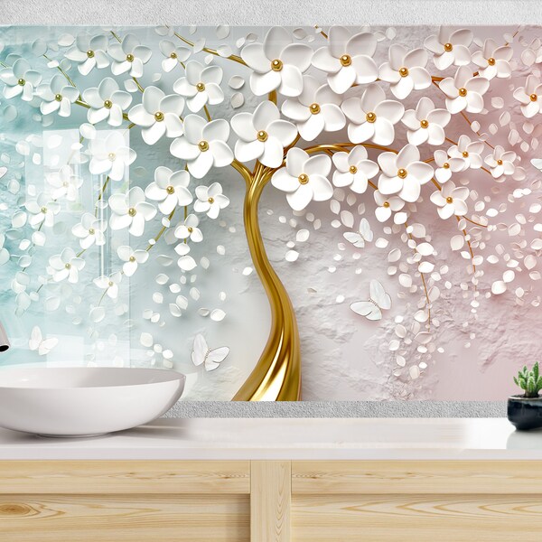 Tempered Glass Wall Art Flowers Etsy